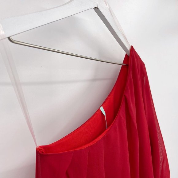SOLD Lulu’s Red One Shoulder Chiffon Party Mini Dress - Picture 3 of 8